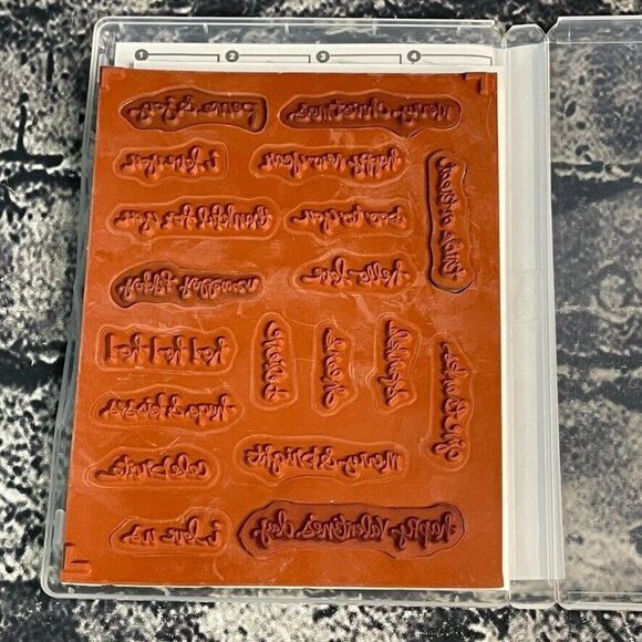 Stampin Up! GOOD GREETINGS Rubber Mount Wood 19pc Stamp Set 135017 - Picture 7 of 9